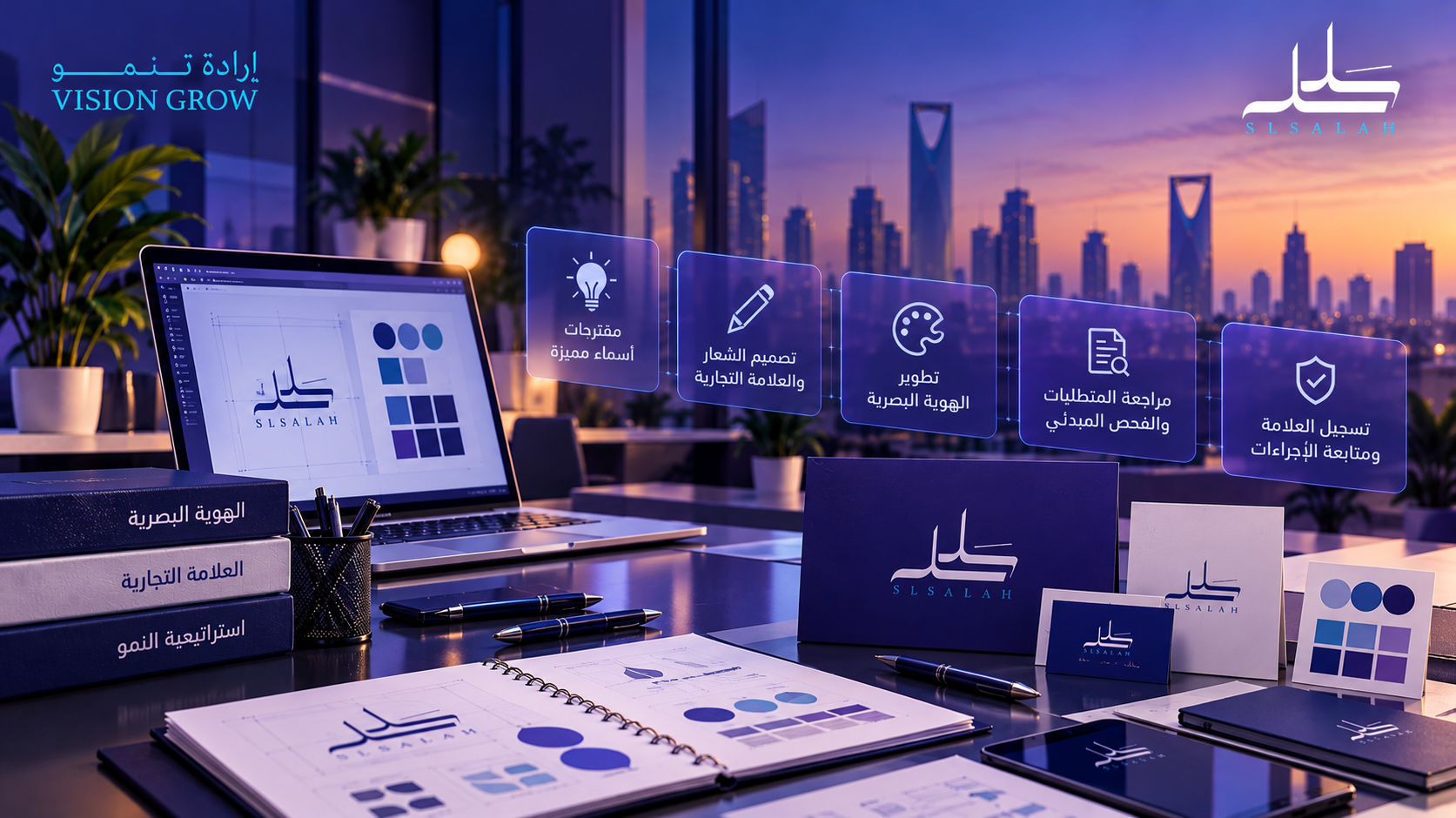 تصميم الهوية البصرية وتسجيل العلامة التجارية